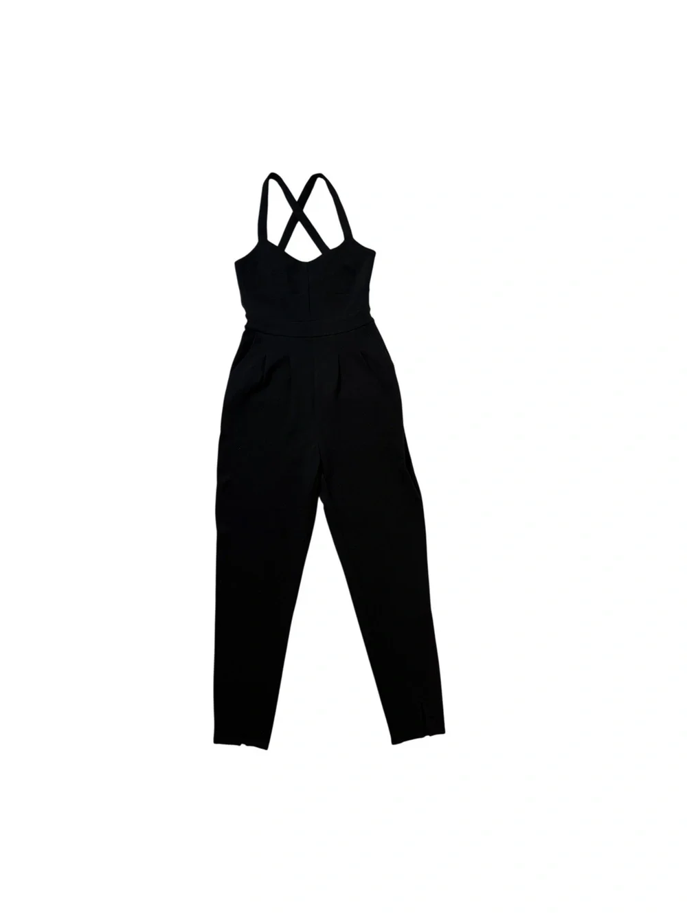 Anthropologie Black Jumpsuit Size XS Sleeveless Cross Back Elegant Romper.